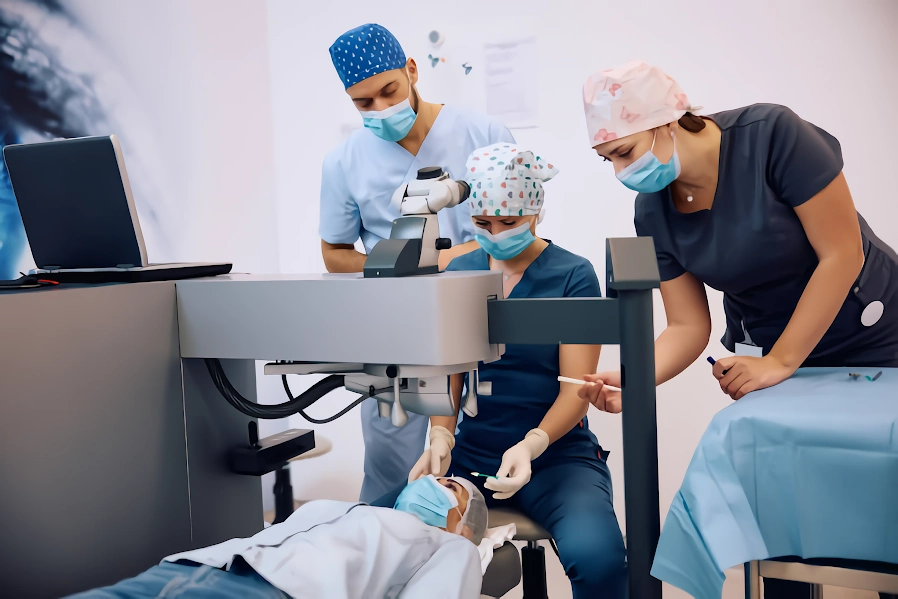 Médicos en una sala de cirugía visual